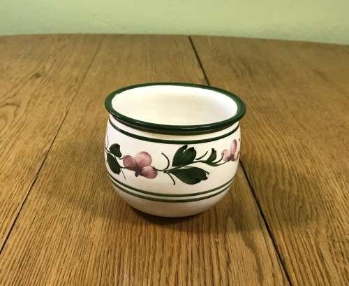 SUGAR BOWL OPEN Unmarked POTTERY EARTHENWARE TEA FLORAL GARLAND and GREEN TRIM.
