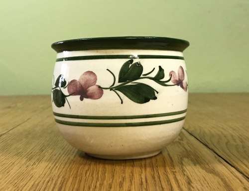 SUGAR BOWL OPEN Unmarked POTTERY EARTHENWARE TEA FLORAL GARLAND and GREEN TRIM.