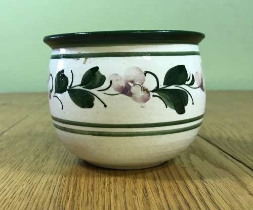 SUGAR BOWL OPEN Unmarked POTTERY EARTHENWARE TEA FLORAL GARLAND and GREEN TRIM.