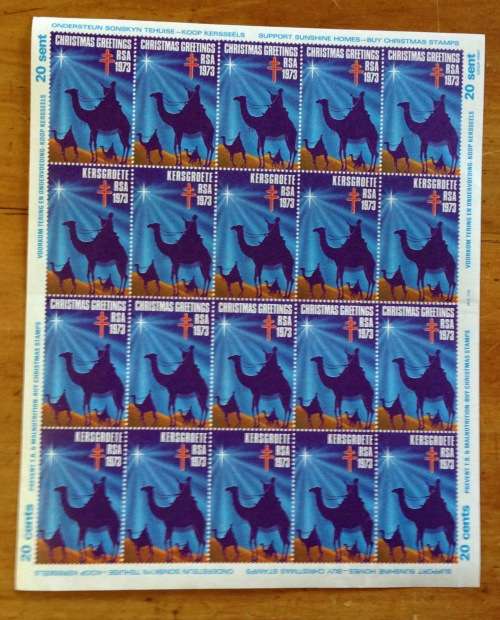 CHRISTMAS GREETINGS STAMPS SHEET RSA KERSGROETE 1973 PREVENT TB MALNUTRITIONSUPPORT SUNSHINE HOMES
