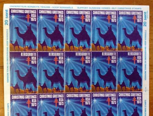 CHRISTMAS GREETINGS STAMPS SHEET RSA KERSGROETE 1973 PREVENT TB MALNUTRITIONSUPPORT SUNSHINE HOMES