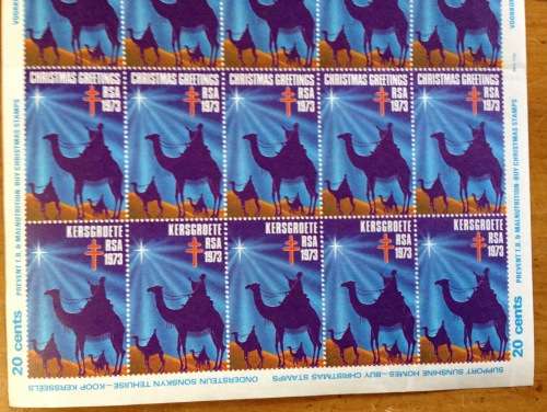 CHRISTMAS GREETINGS STAMPS SHEET RSA KERSGROETE 1973 PREVENT TB MALNUTRITIONSUPPORT SUNSHINE HOMES