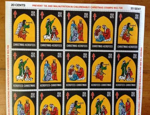 CHRISTMAS STAMPS part SHEET RSAKERSFEES 1975 PREVENT TB MALNUTRITION 20c CINDERELLAS.