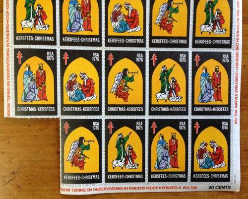 CHRISTMAS STAMPS part SHEET RSAKERSFEES 1975 PREVENT TB MALNUTRITION 20c CINDERELLAS.