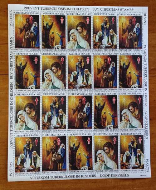 CHRISTMAS STAMPS SHEET RSA KERSFEES 1981 PREVENT TB in CHILDREN 20c CINDERELLAS RELIGION JESUS BORN.
