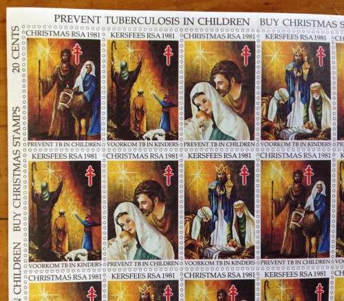 CHRISTMAS STAMPS SHEET RSA KERSFEES 1981 PREVENT TB in CHILDREN 20c CINDERELLAS RELIGION JESUS BORN.