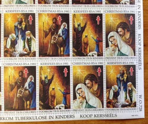 CHRISTMAS STAMPS SHEET RSA KERSFEES 1981 PREVENT TB in CHILDREN 20c CINDERELLAS RELIGION JESUS BORN.