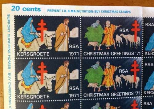 CHRISTMAS STAMPS SHEET RSA KERSFEES 1971 PREVENT TB MALNUTRITION 40c CINDERELLAS RELIGION JESUS BORN