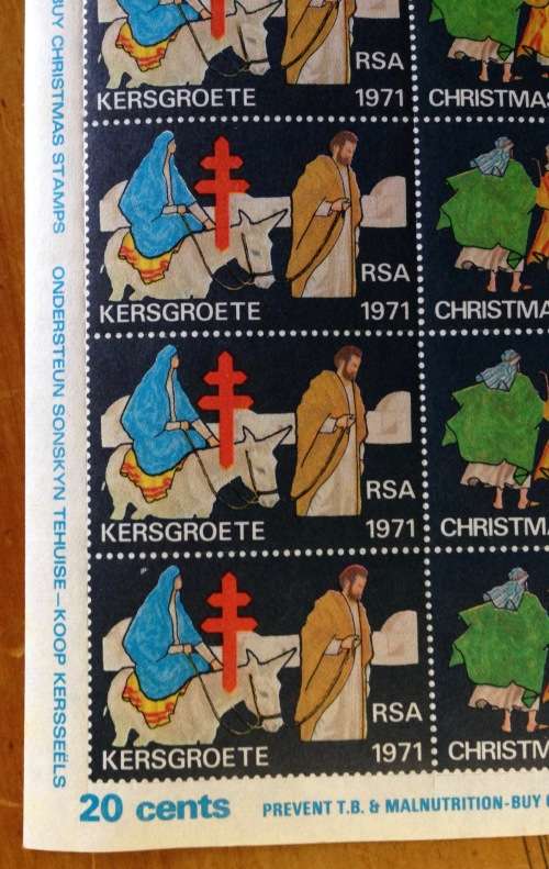 CHRISTMAS STAMPS SHEET RSA KERSFEES 1971 PREVENT TB MALNUTRITION 40c CINDERELLAS RELIGION JESUS BORN