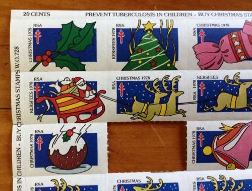 CHRISTMAS STAMPS SHEET RSA KERSFEES 1978 PREVENT TB in CHILDREN 20c CINDERELLAS REINDEER SLEIGH BELL