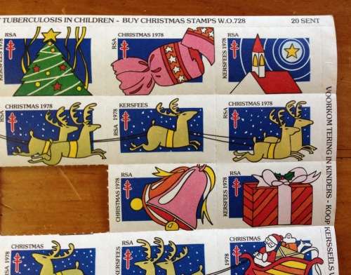 CHRISTMAS STAMPS SHEET RSA KERSFEES 1978 PREVENT TB in CHILDREN 20c CINDERELLAS REINDEER SLEIGH BELL