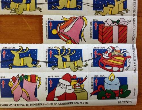 CHRISTMAS STAMPS SHEET RSA KERSFEES 1978 PREVENT TB in CHILDREN 20c CINDERELLAS REINDEER SLEIGH BELL