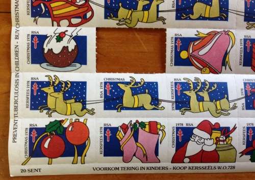 CHRISTMAS STAMPS SHEET RSA KERSFEES 1978 PREVENT TB in CHILDREN 20c CINDERELLAS REINDEER SLEIGH BELL
