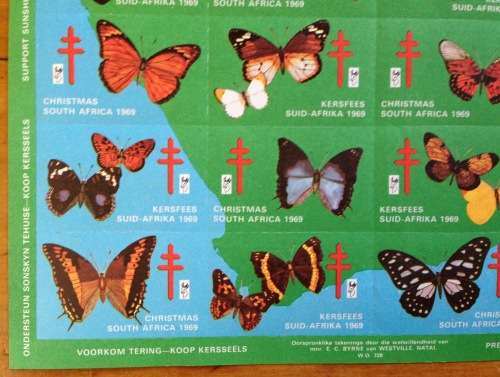 CHRISTMAS STAMPS SHEET 1969 RSA KERSFEES PREVENT TB 20c CINDERELLA BUTTERFLIES by E.C BYRNE SPRINBOK