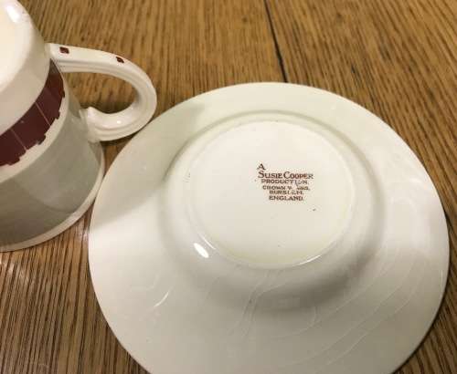 DEMITASSE Cup & Saucer SUSIE COOPER CROWN WORKS BURSLEM ENGLAND COFFEE EXPRESSO MODERN DESIGN!!