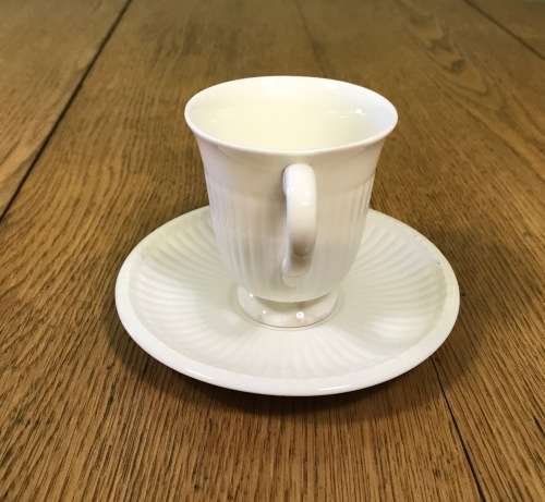 WEDGWOOD ETRURIA and BARLASTON COFFEE DUO DEMITASSE EXPRESSO CUP and SAUCER ENGLAND.