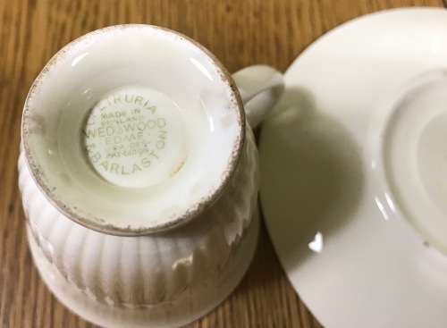 WEDGWOOD ETRURIA and BARLASTON COFFEE DUO DEMITASSE EXPRESSO CUP and SAUCER ENGLAND.