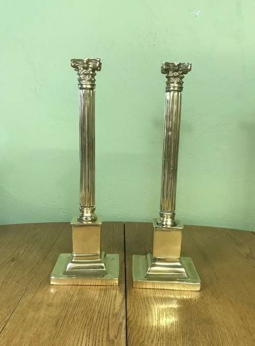 CANDLESTICKS=PAIR of TALL BRASS CORINTHIAN STYLE Candlesticks=STUNNING Pair for any table!!!!=HEAVY!