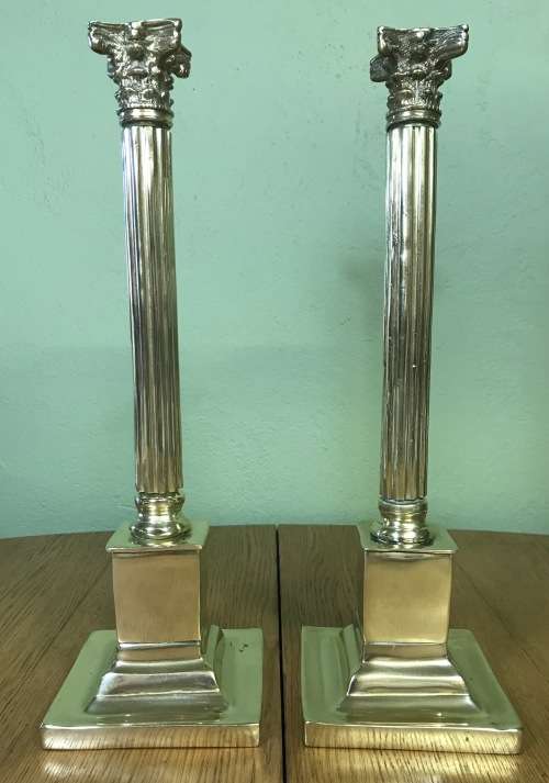 CANDLESTICKS=PAIR of TALL BRASS CORINTHIAN STYLE Candlesticks=STUNNING Pair for any table!!!!=HEAVY!
