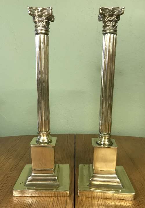 CANDLESTICKS=PAIR of TALL BRASS CORINTHIAN STYLE Candlesticks=STUNNING Pair for any table!!!!=HEAVY!