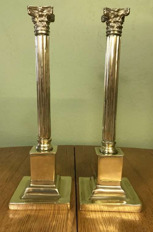 CANDLESTICKS=PAIR of TALL BRASS CORINTHIAN STYLE Candlesticks=STUNNING Pair for any table!!!!=HEAVY!