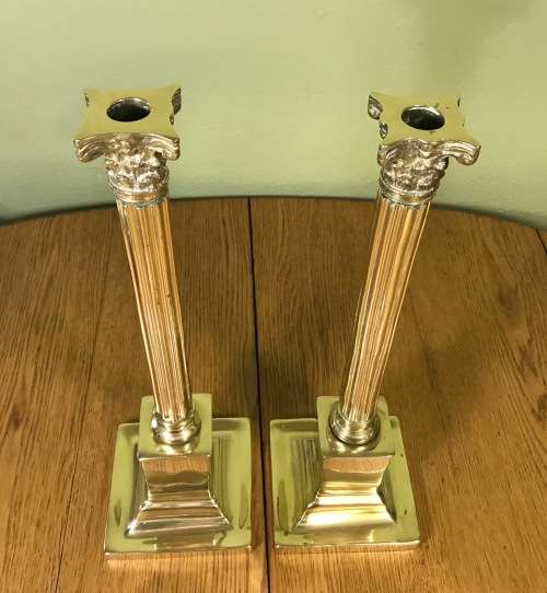 CANDLESTICKS=PAIR of TALL BRASS CORINTHIAN STYLE Candlesticks=STUNNING Pair for any table!!!!=HEAVY!