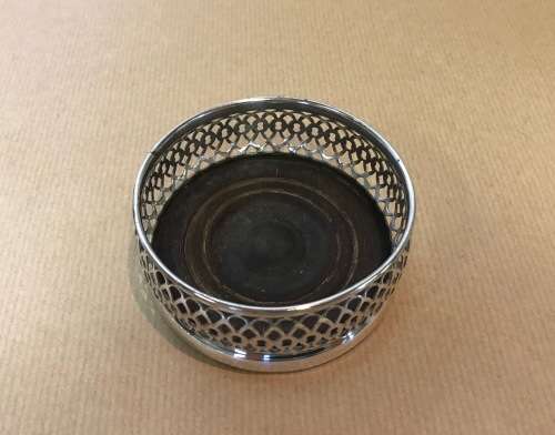 WINE COASTER SILVER PLATED TURNED WOODEN INSERT PIERCED STUNNING DESIGN!!!!