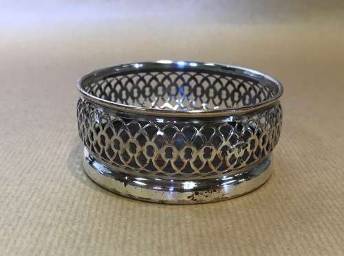 WINE COASTER SILVER PLATED TURNED WOODEN INSERT PIERCED STUNNING DESIGN!!!!