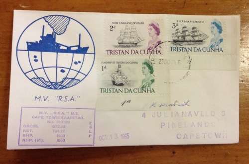 TRISTAN DA CUNHA=13/10/1965=M.V. R.S.A. SHIP=SHENANDOAH=NE WHALER=FLAGSHIP of TRISTAO DA CUNHA