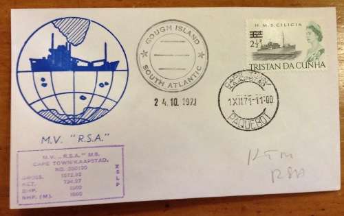 TRISTAN DA CUNHA=1/12/1971=M.V. R.S.A. SHIP=GOUGH ISLAND=SG140=ovptd 2 1/2p on SG77=HMS CILICIA.