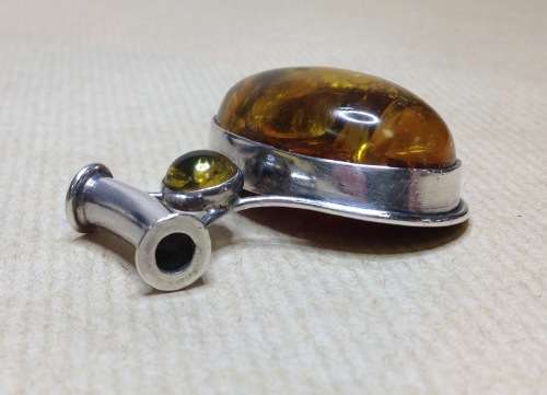 AMBER set in 925 STERLING SILVER PENDANT=HUGE=CABOCHON=TUNNEL for CHAIN/NECKLACE=MARKED=STUNNING!!!!