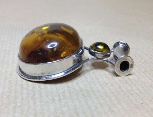 AMBER set in 925 STERLING SILVER PENDANT=HUGE=CABOCHON=TUNNEL for CHAIN/NECKLACE=MARKED=STUNNING!!!!