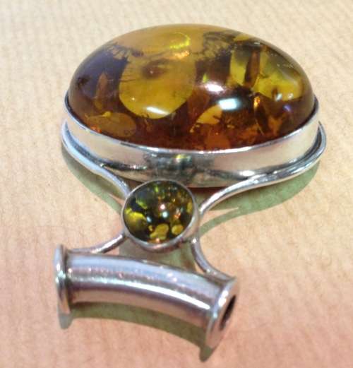 AMBER set in 925 STERLING SILVER PENDANT=HUGE=CABOCHON=TUNNEL for CHAIN/NECKLACE=MARKED=STUNNING!!!!