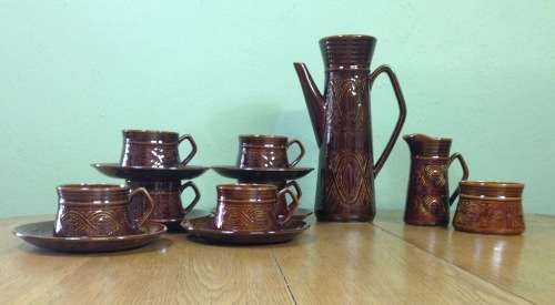 COFFEE SET ELLGREAVE POTTERY SAXONY 16 piece DEMITASSE DUOS COFFEE POT MILK JUG OPEN SUGAR ENGLAND.
