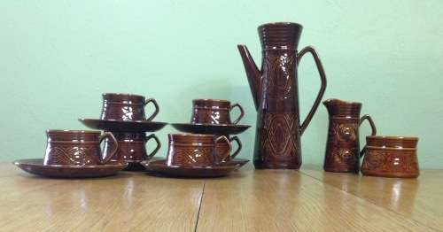COFFEE SET ELLGREAVE POTTERY SAXONY 16 piece DEMITASSE DUOS COFFEE POT MILK JUG OPEN SUGAR ENGLAND.