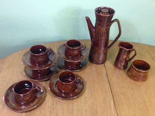 COFFEE SET ELLGREAVE POTTERY SAXONY 16 piece DEMITASSE DUOS COFFEE POT MILK JUG OPEN SUGAR ENGLAND.