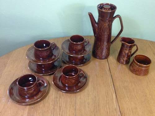COFFEE SET ELLGREAVE POTTERY SAXONY 16 piece DEMITASSE DUOS COFFEE POT MILK JUG OPEN SUGAR ENGLAND.