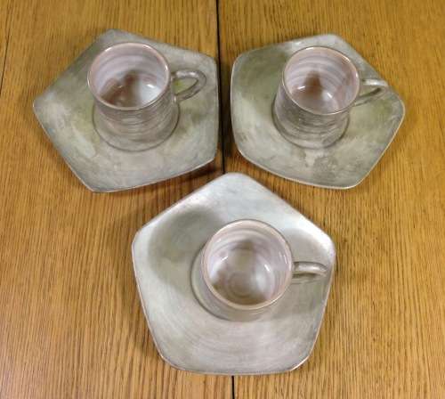 COFFEE DUO`S EXPRESSO CUPS + SAUCERS x 3 of each UNUSUAL SHAPE KOREAN POTTERY?? UNIQUE!!!