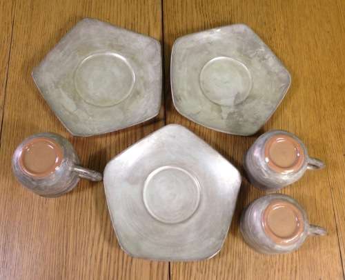 COFFEE DUO`S EXPRESSO CUPS + SAUCERS x 3 of each UNUSUAL SHAPE KOREAN POTTERY?? UNIQUE!!!