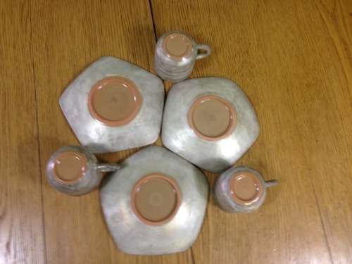 COFFEE DUO`S EXPRESSO CUPS + SAUCERS x 3 of each UNUSUAL SHAPE KOREAN POTTERY?? UNIQUE!!!