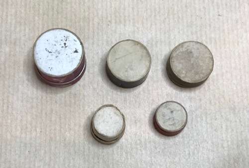 PILL BOXES x 5 MERLE NORMAN SUPER LUBRICATOR SAMPLE TIN VINTAGE CARDBOARD SMALL.