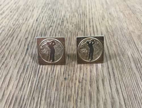 CUFF LINKS CUFFLINKS ICL INTERNATIONAL COMPUTERS LIMITED GOLD TONE golfer golf GREAT CONDITION!