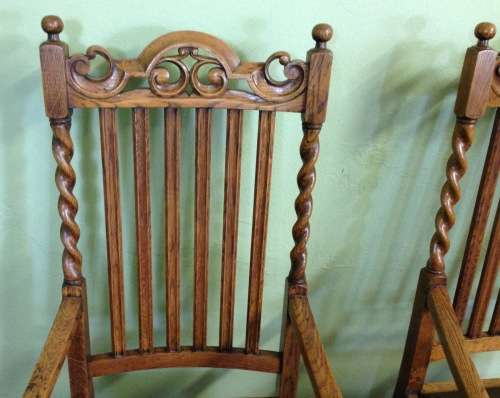 SOLID CARVED OAK BARLEY TWIST ARM CHAIRS x PAIR (2) CARVERS DINING ROOM CHAIRS AWESOME PAIR!!!