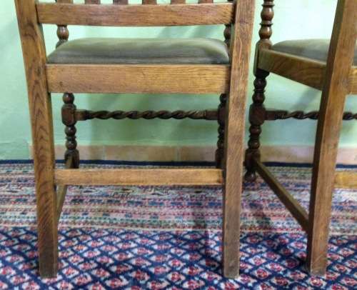 SOLID CARVED OAK BARLEY TWIST ARM CHAIRS x PAIR (2) CARVERS DINING ROOM CHAIRS AWESOME PAIR!!!