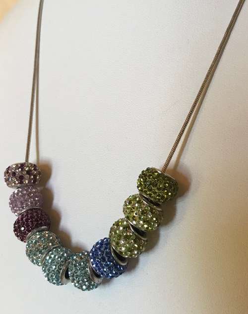 AMORE and BACI STERLING SILVER SNAKE LINK CHAIN ITALY + 10 SWAROVSKI CRYSTAL PAVED BEAD CHARMS GIFT!