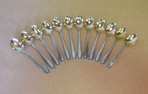 COFFEE DEMITASSE SPOONS x 12 800 GILTED STERLING SILVER GERMANY BEAUTIFULLY ELEGANT DESIGN!!!