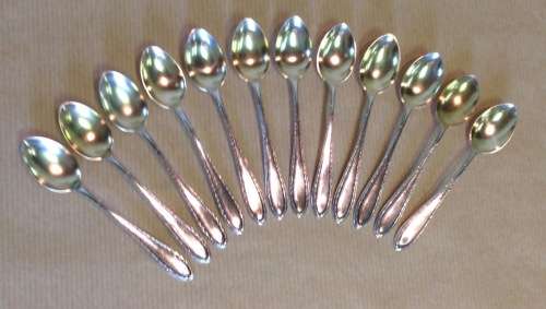 COFFEE DEMITASSE SPOONS x 12 800 GILTED STERLING SILVER GERMANY BEAUTIFULLY ELEGANT DESIGN!!!