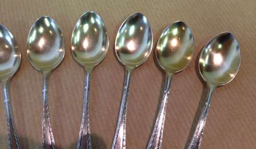 COFFEE DEMITASSE SPOONS x 12 800 GILTED STERLING SILVER GERMANY BEAUTIFULLY ELEGANT DESIGN!!!