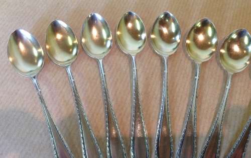 COFFEE DEMITASSE SPOONS x 12 800 GILTED STERLING SILVER GERMANY BEAUTIFULLY ELEGANT DESIGN!!!