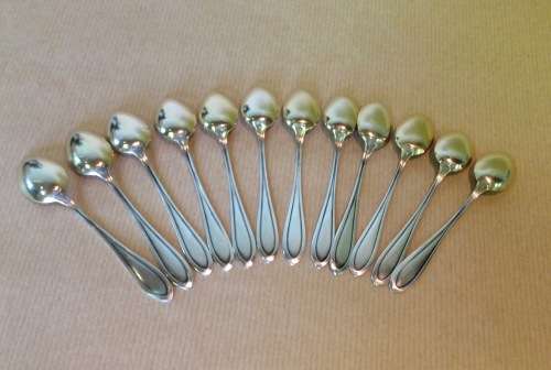 COFFEE DEMITASSE SPOONS x 12 800 GILTED STERLING SILVER GERMANY BEAUTIFULLY ELEGANT DESIGN!!!